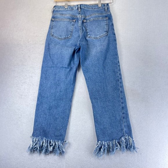 TOPSHOP Womens 25 Petite Stretch Moto Fringe Hem High Rise Denim Jeans Pockets - Picture 7 of 9